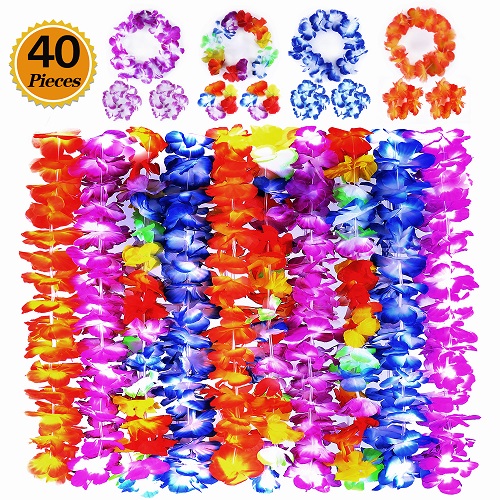 GINMIC 40Pcs Tropical Hawaiian Leis, Luau Party Favors