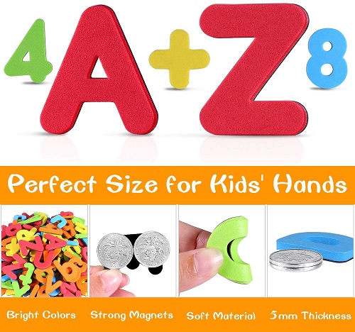 GINMIC 225Pcs Magnetic Letters and Numbers for Kids Double-Side Magnet Board