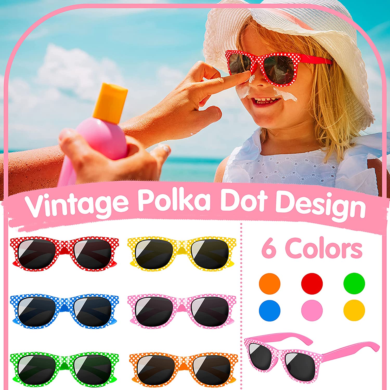 GINMIC 24Pack Retro Polka Dot Sunglasses for Kids Boys and Girls Party Favors