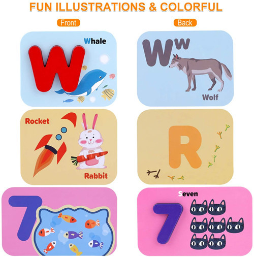 GINMIC Alphabets and Number Flash Card Wooden ABC Letters Puzzle 