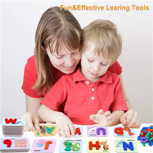 GINMIC Alphabets and Number Flash Card Wooden ABC Letters Puzzle 