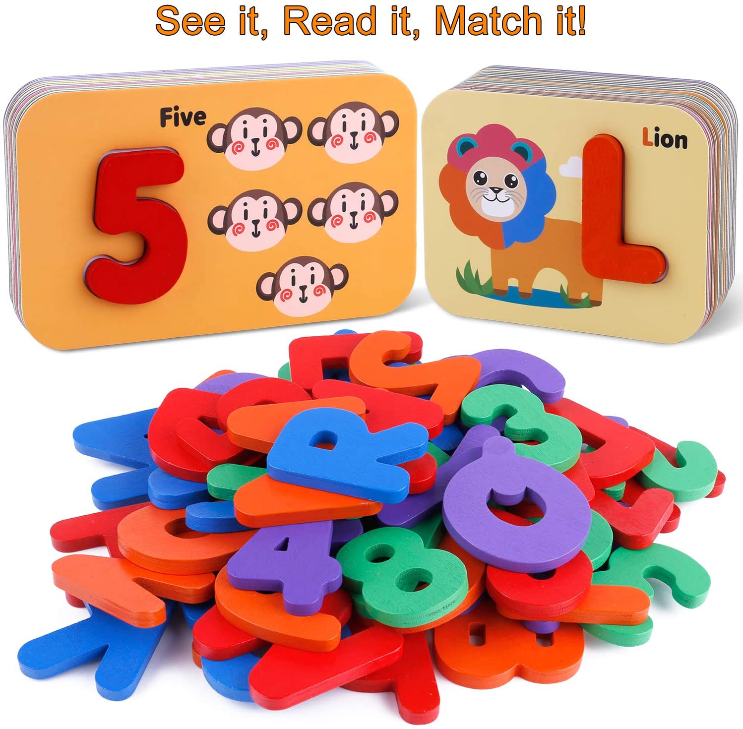 GINMIC Alphabets and Number Flash Card Wooden ABC Letters Puzzle 