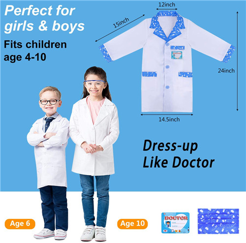 GINMIC Blue Kids Doctor Play Kit, Pretend Play Doctor Set with Roleplay Doctor Costume