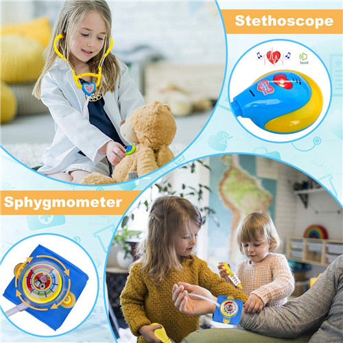 GINMIC Blue Kids Doctor Play Kit, Pretend Play Doctor Set with Roleplay Doctor Costume