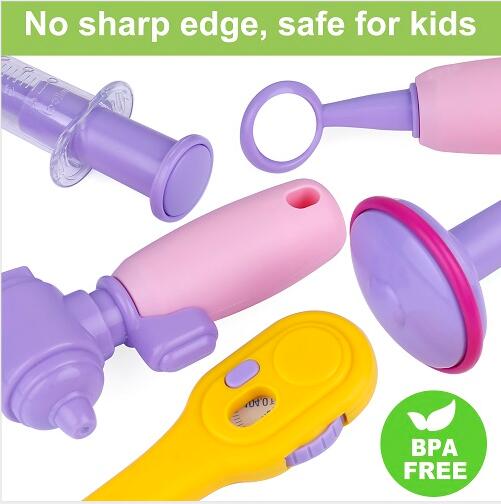 GINMIC Kids Doctor Play Kit, Pink Pretend Play Doctor Set with Roleplay Doctor Costume 