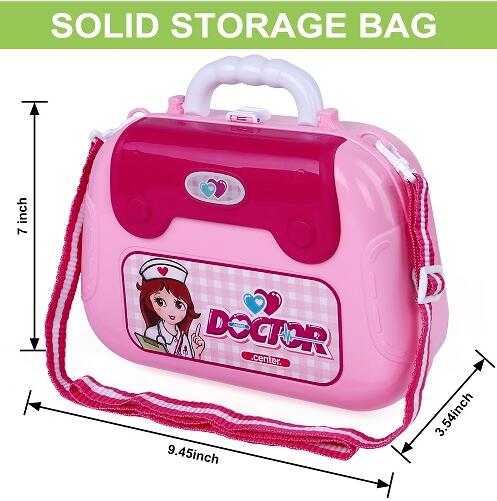 GINMIC Kids Doctor Play Kit, Pink Pretend Play Doctor Set with Roleplay Doctor Costume 