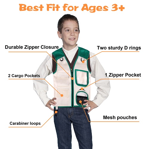 GINMIC Safari Costume Cargo Vest and Hat for Kids, Outdoor Explorer Kits