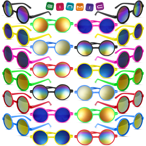 GINMIC 24Pack Kids Neon Round Sunglasses Party Favors  60's 