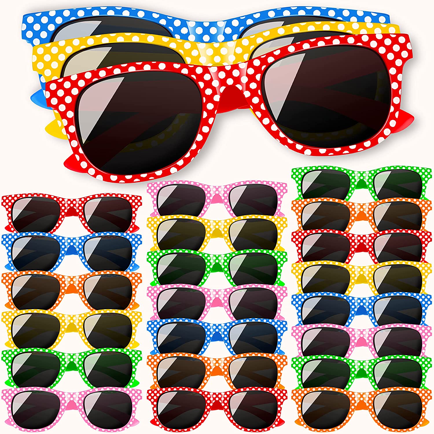 GINMIC 24Pack Retro Polka Dot Sunglasses for Kids Boys and Girls Party Favors