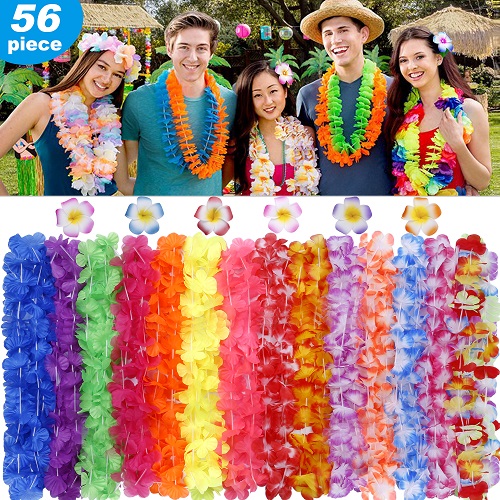 GINMIC 56Pcs Tropical  Hawaiian Leis, Luau Party Favors Supplies