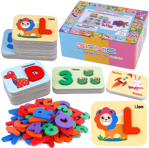GINMIC Alphabets and Number Flash Card Wooden ABC Letters Puzzle 
