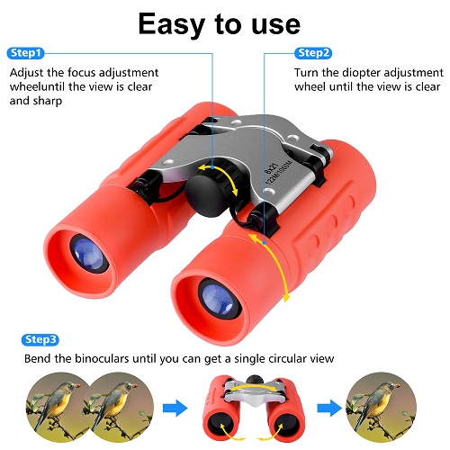 GINMIC Binoculars for Kids, 8 x 21 Real Optics Mini Kids Binoculars with Neck Strap