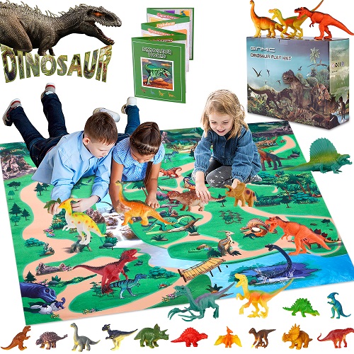 GINMIC 29 Piece Dinosaur Figurines Toys with Large Activity Play Mat