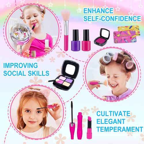 GINMIC Kids Makeup Kit - 23 Piece Pretend Play Makeup Set Toys with Pink Princess Purse