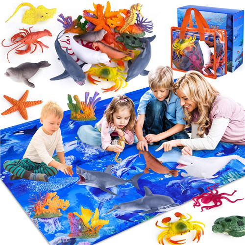 GINMIC Kids Ocean Animals Toys with Large Play Mat 