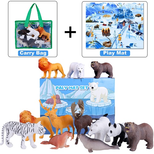 GINMIC Polar Animals Figurines Toys with Large Activity Play Mat