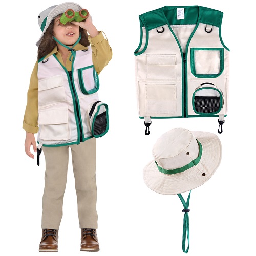 GINMIC Safari Costume Cargo Vest and Hat for Kids, Outdoor Explorer Kits